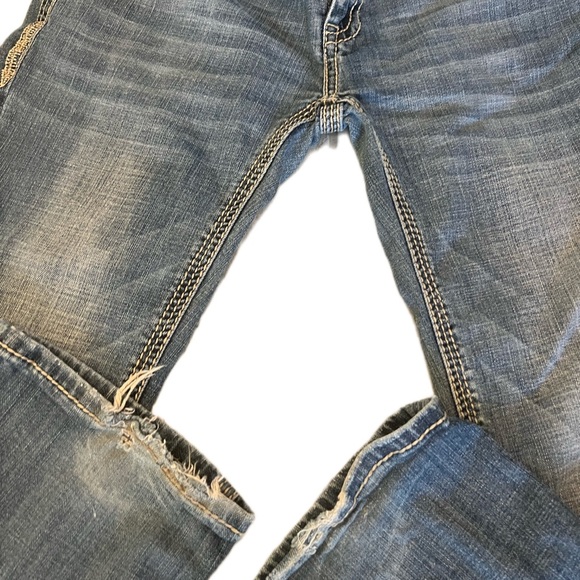 Rock & Roll Cowgirl Dark Blue Bootcut Jeans with Gold Sequin Trim - Picture 6 of 15